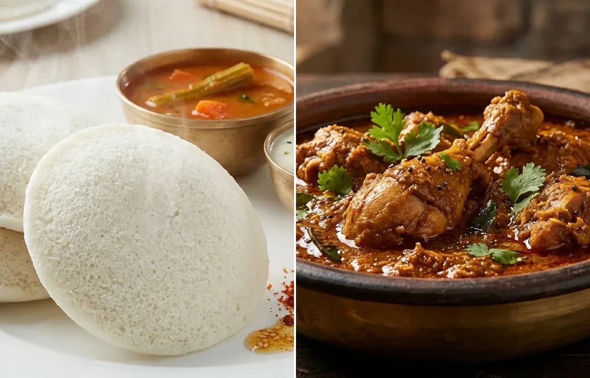 Idli with Nattukozhi Kolambu