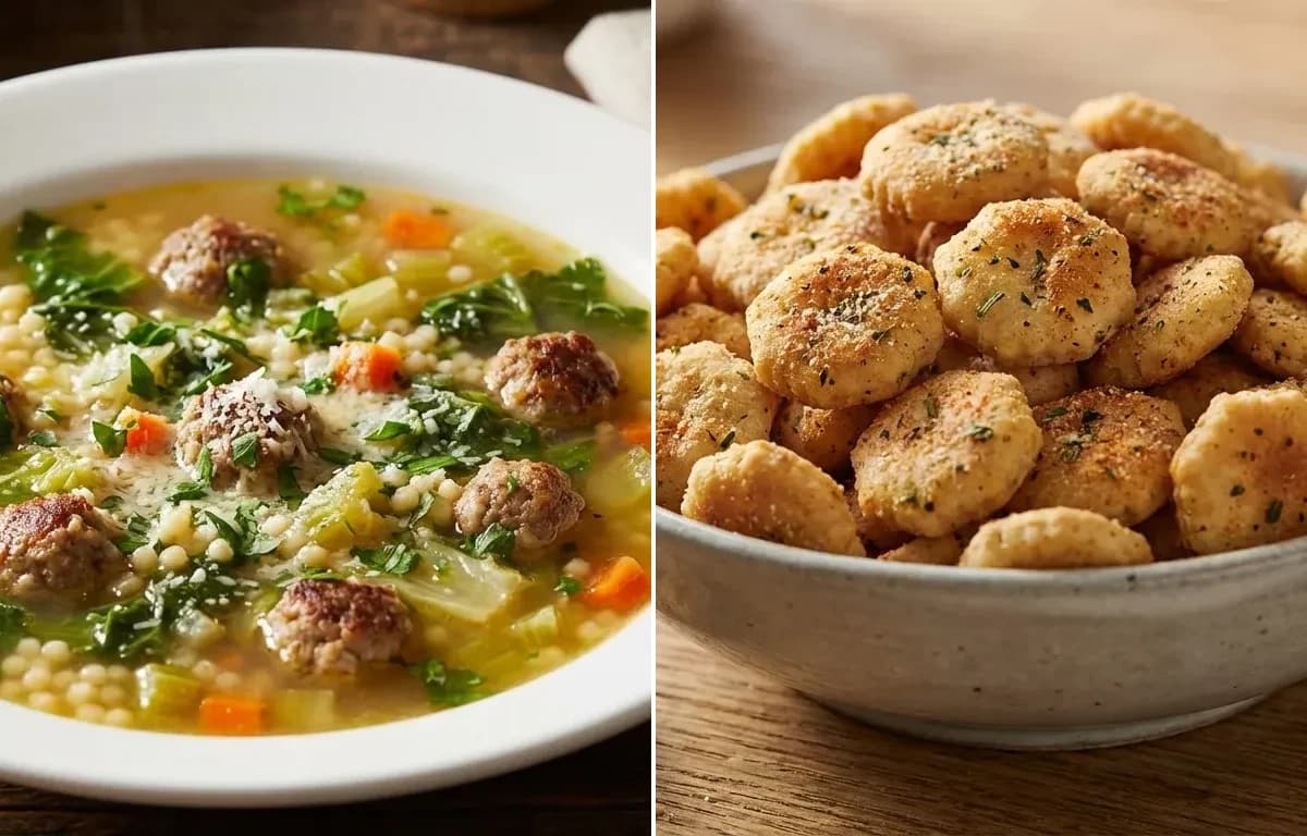 Italian Wedding Soup with Seasoned Oyster Crackers