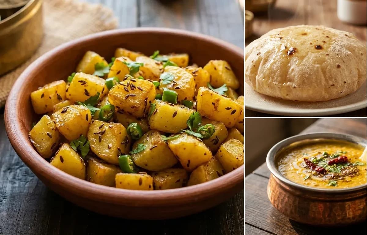 Jeera Aloo, Phulka and Dal Fry