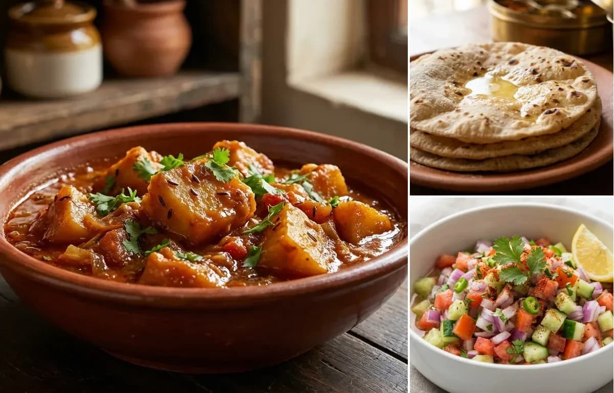 Jimikand Curry, Roti and Kachumber Salad