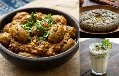 Kachri Sabzi with Bajra Roti and Masala Chaas