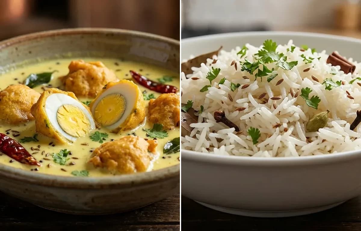 Kadhi with Egg Pakora with Jeera Rice
