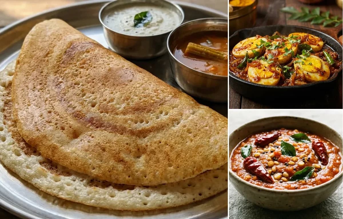 Kal Dosa, Muttai Masala Fry and Tomato Chutney