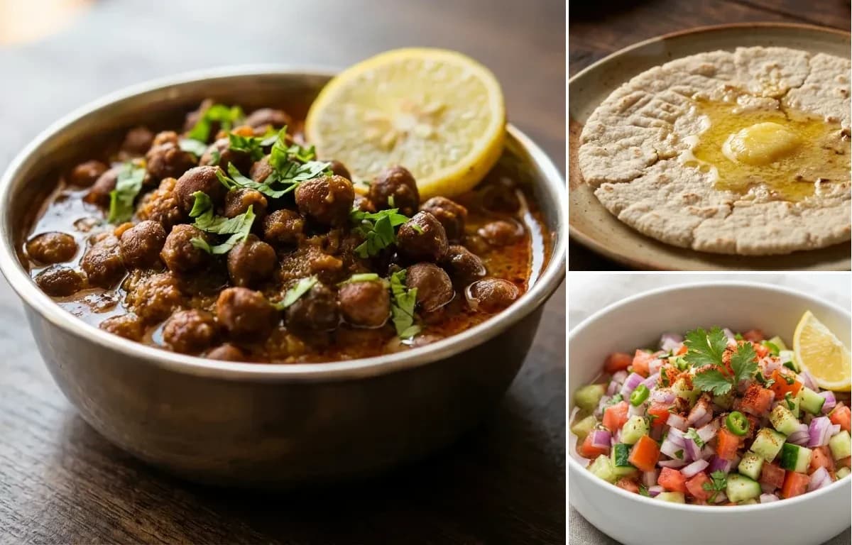 Kala Chana Shaak, Jowar Bhakri and Kachumber Salad