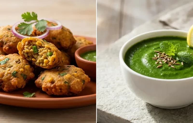 Kalmi Vada with Hari Chutney
