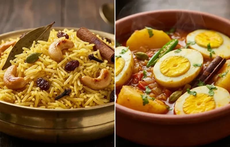 Kanika Pulao with Anda Aloo Jhol