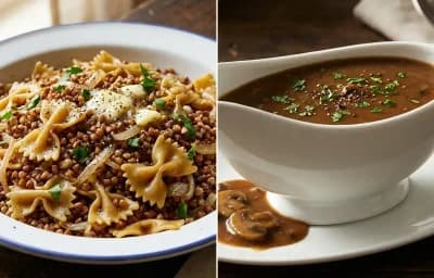 Kasha Varnishkes with Mushroom Gravy