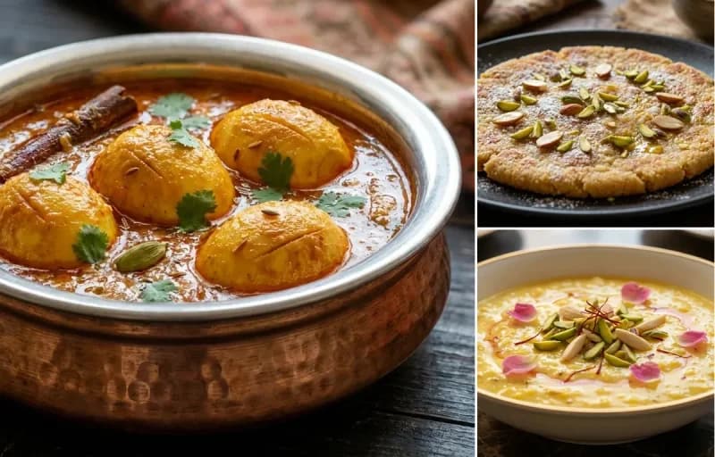 Kashmiri Anda Curry, Suji Roth and Kesar Phirni