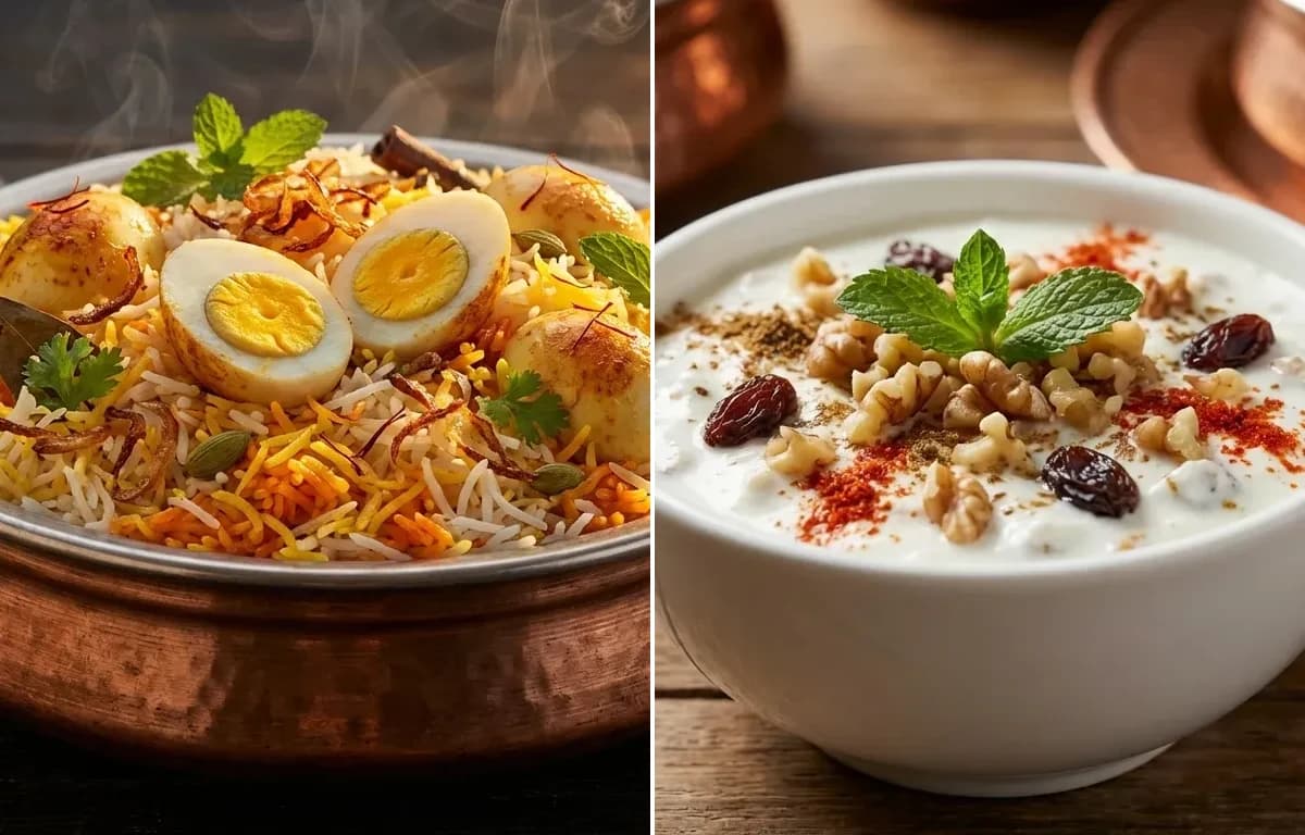 Kashmiri Egg Biryani with Kashmiri Raita