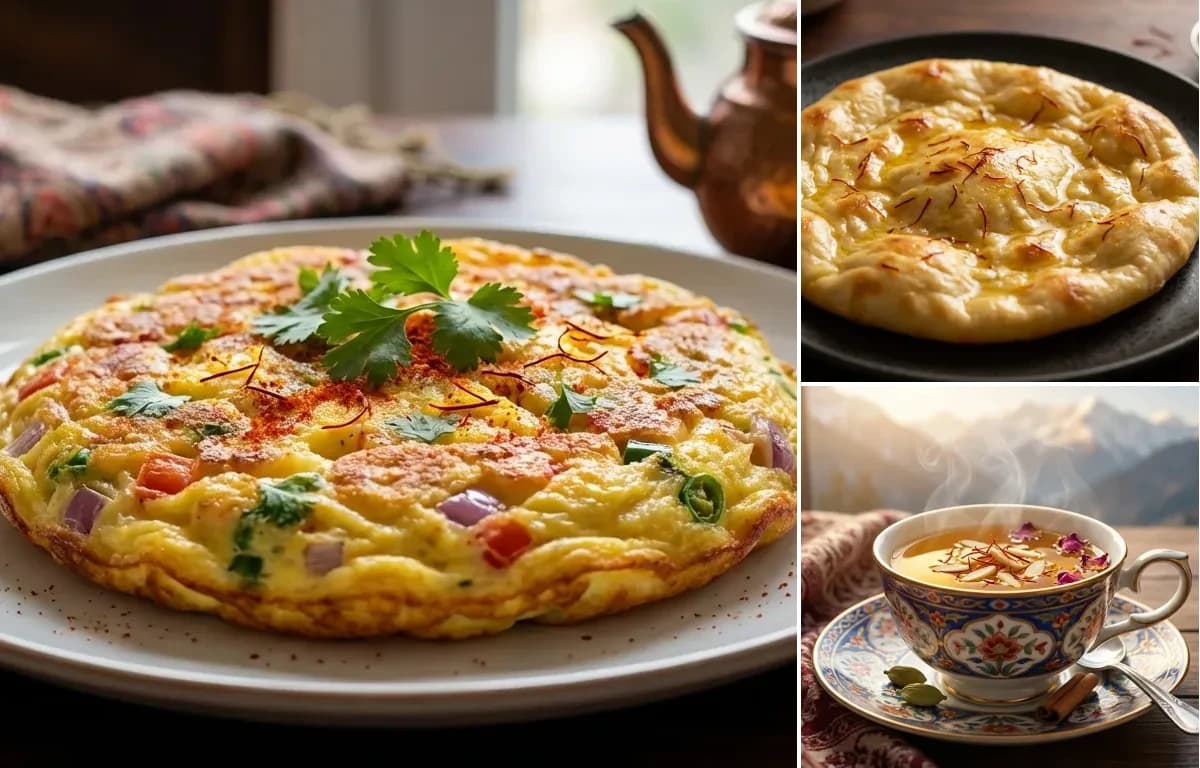 Kashmiri Omelette, Saffron Sheermal and Kehwa