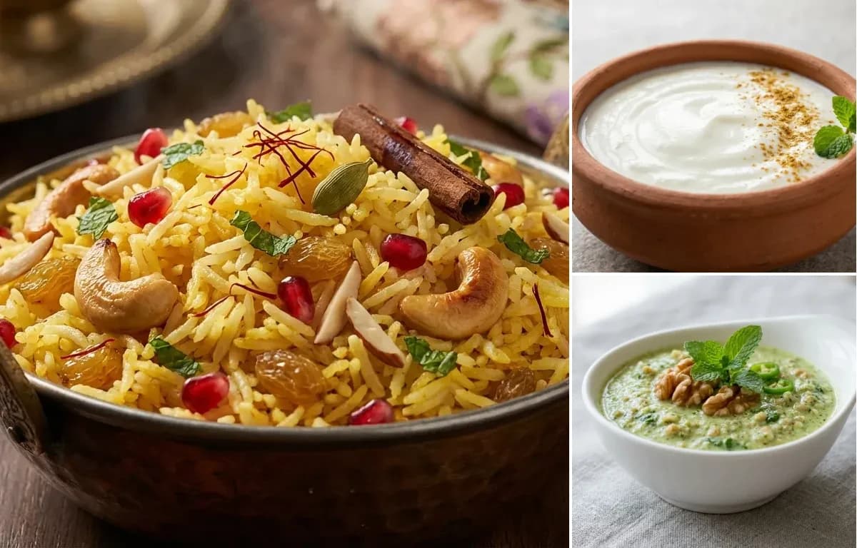 Kashmiri Pulao, Dahi and Walnut Chutney