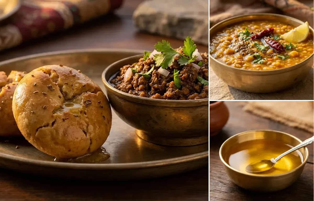 Keema Baati, Panchmel Dal and Ghee