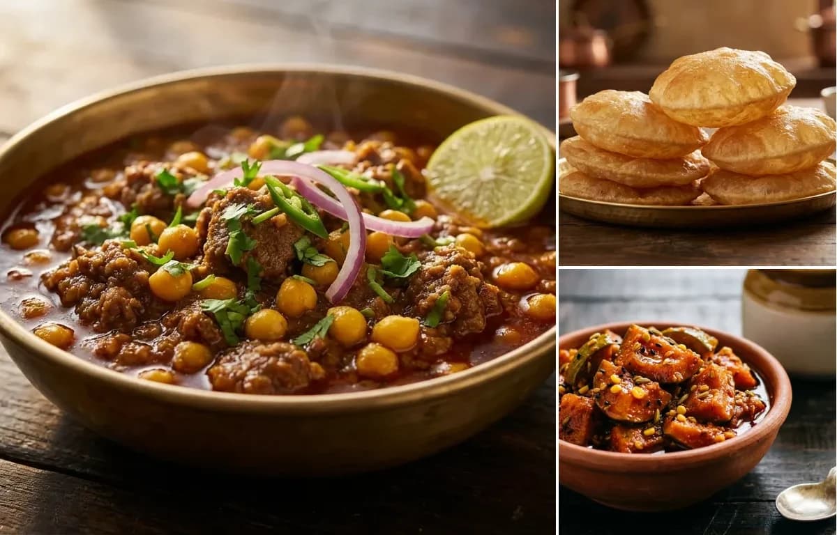 Keema Ghugni, Puri and Mango Pickle