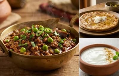 Keema Matar with Paratha and Dahi