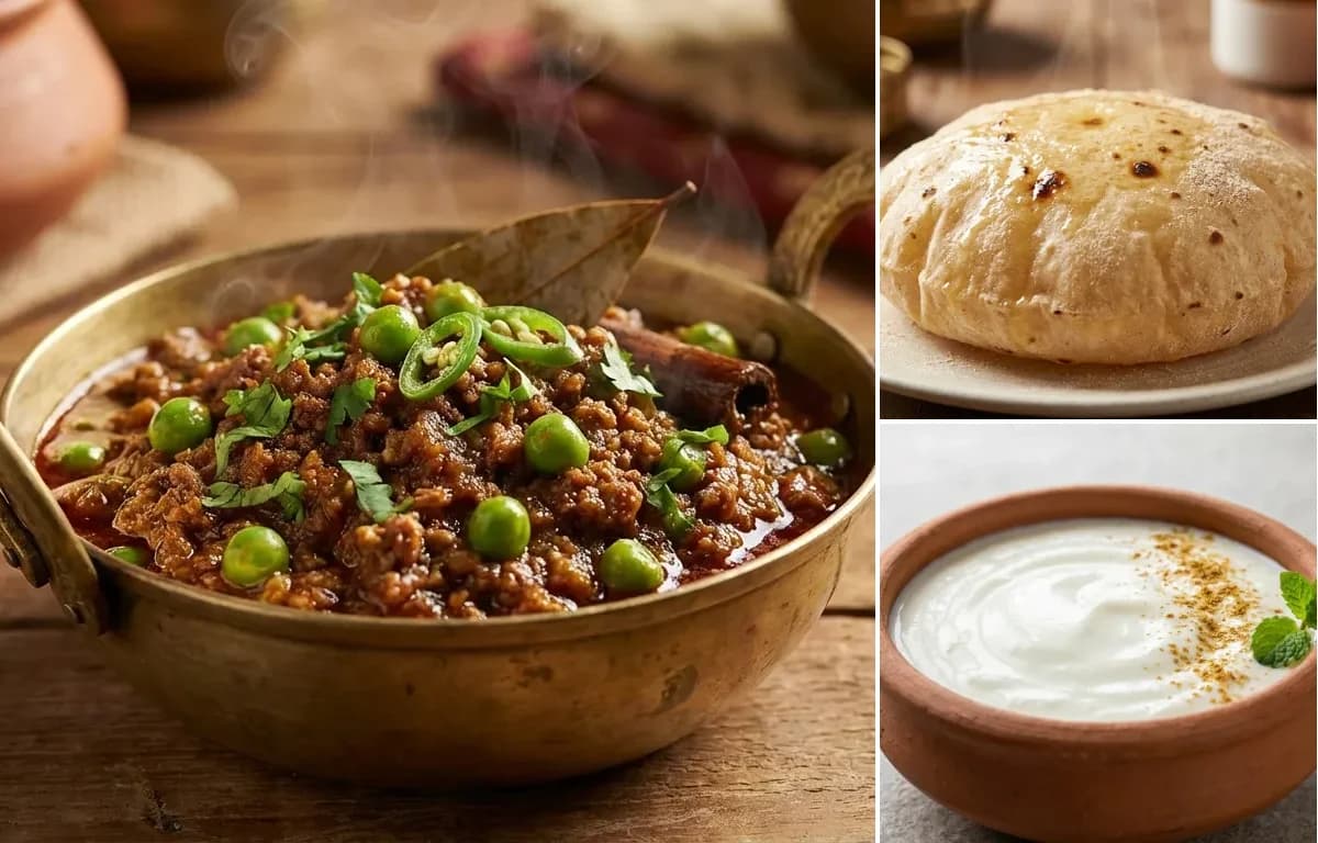 Keema Matar, Phulka and Dahi