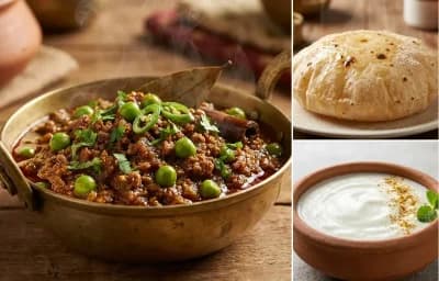 Keema Matar with Phulka and Dahi