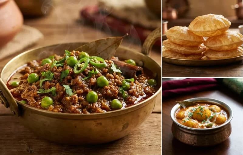 Keema Matar, Puri and Dum Aloo
