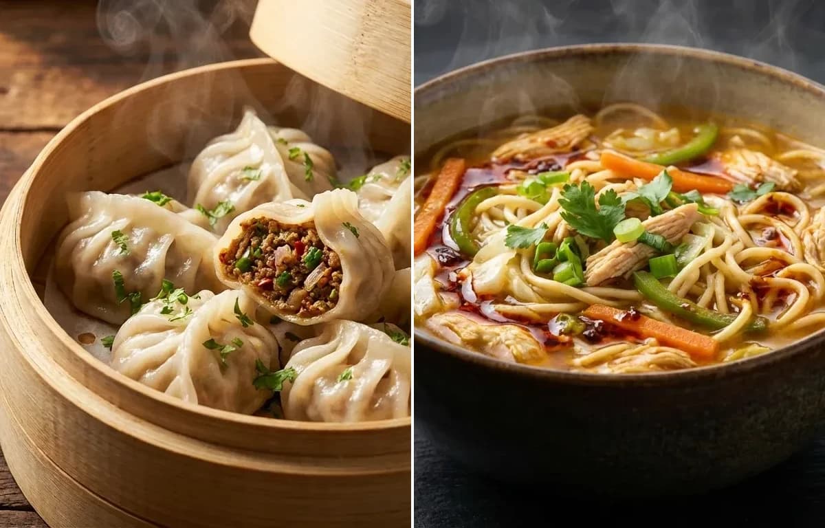 Keema Momos with Chicken Thukpa