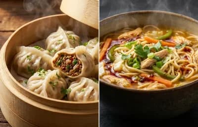 Keema Momos with Chicken Thukpa