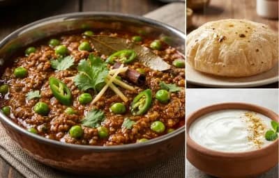 Keema Mutter with Phulka and Dahi