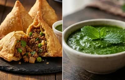 Keema Samosa with Mint Chutney
