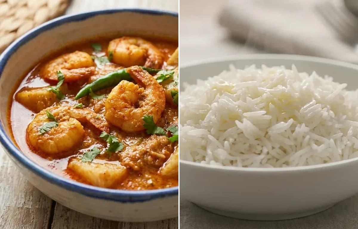 Kelyache Sungat with Steamed Basmati Rice