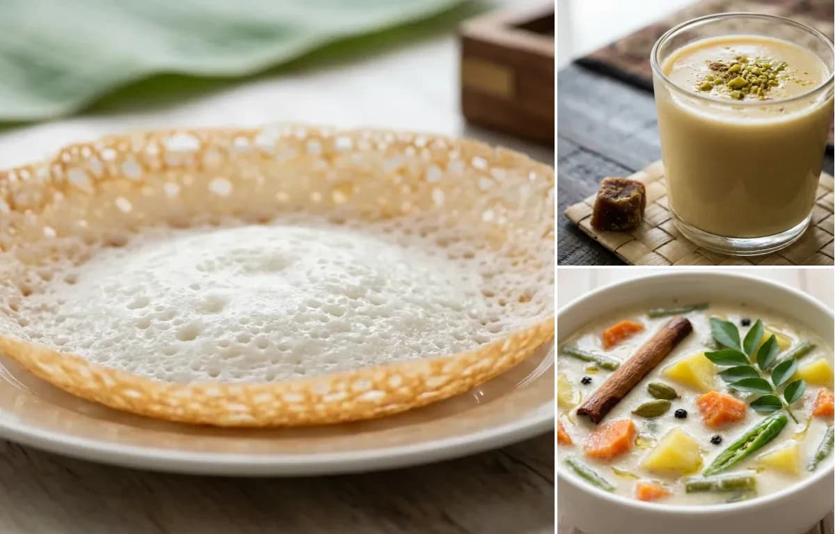 Kerala Appam, Thengai Paal and Kerala Vegetable Stew