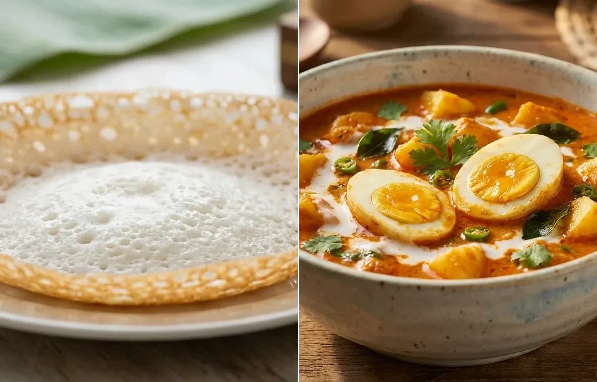 Kerala Appam with Konkani Egg Stew