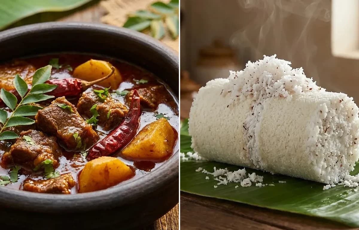 Kerala Beef Vindaloo with Kerala Puttu