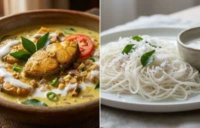 Kerala Fish Molee with Idiyappam