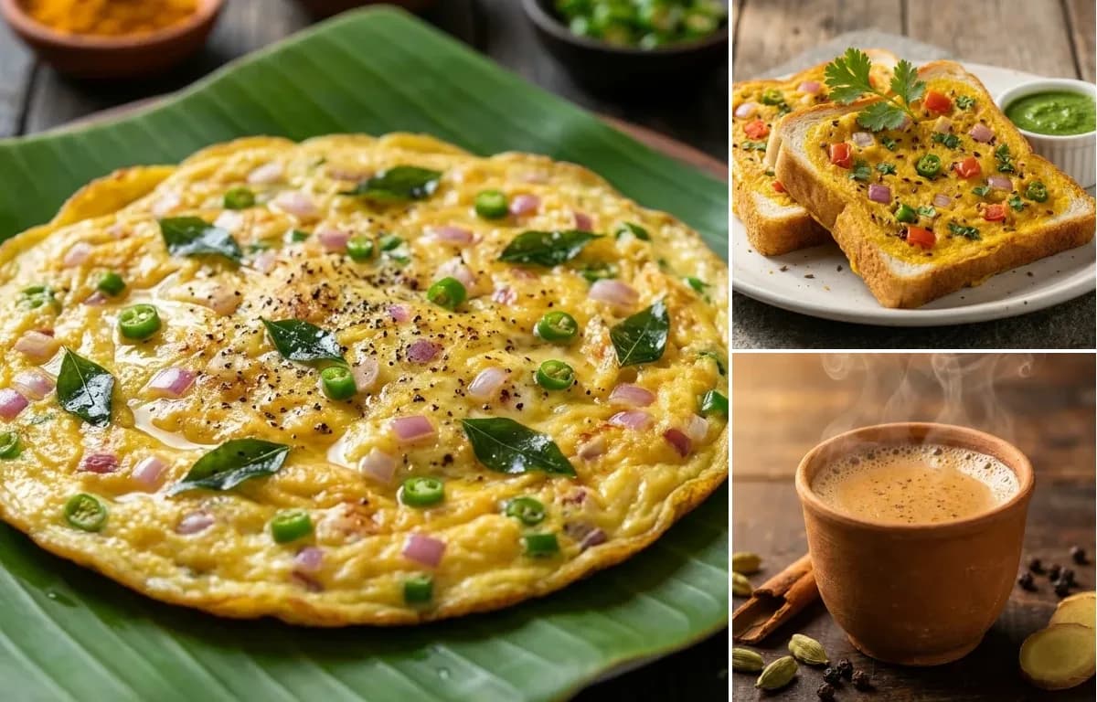 Kerala Omelette, Bread Toast and Masala Chai