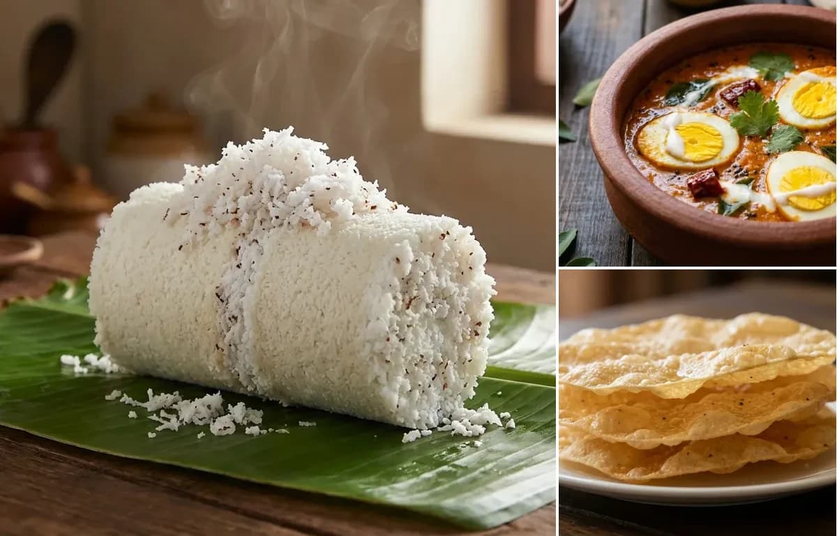 Kerala Puttu, Kerala Egg Curry and Pappadam
