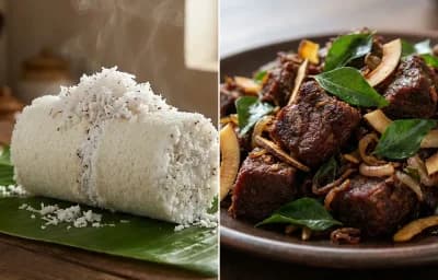 Kerala Puttu with Beef Ularthiyathu