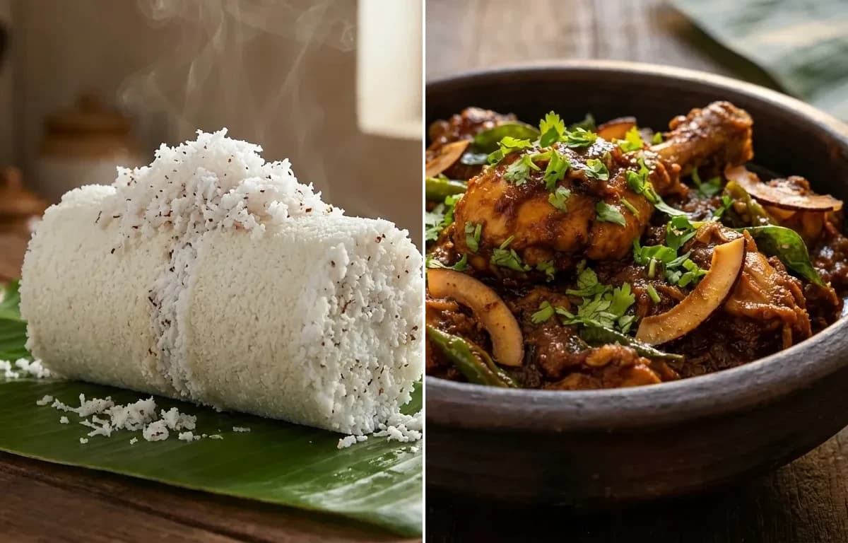 Kerala Puttu with Kerala Chicken Peralan