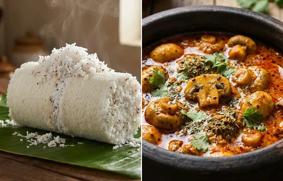 Kerala Puttu with Mushroom Curry
