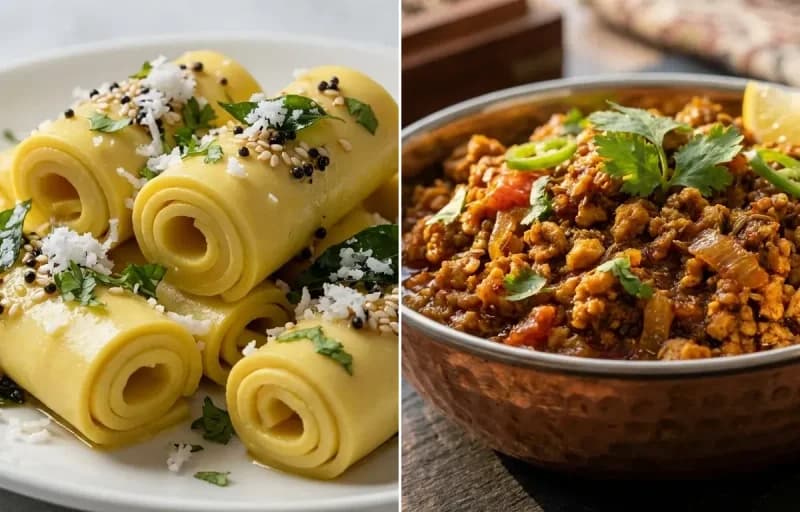 Khandvi with Chicken Keema Topping