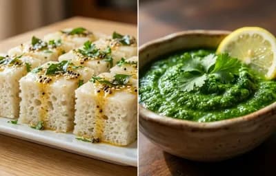 Khatta Dhokla with Coriander Chutney
