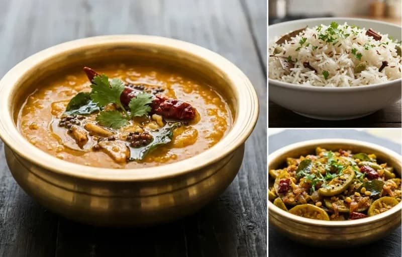 Khatti Dal, Jeera Rice and Tindora Fry