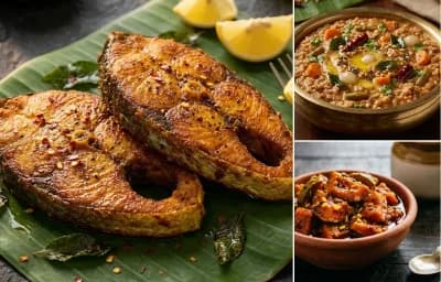Kingfish Fry with Sambar Sadam and Mango Pickle