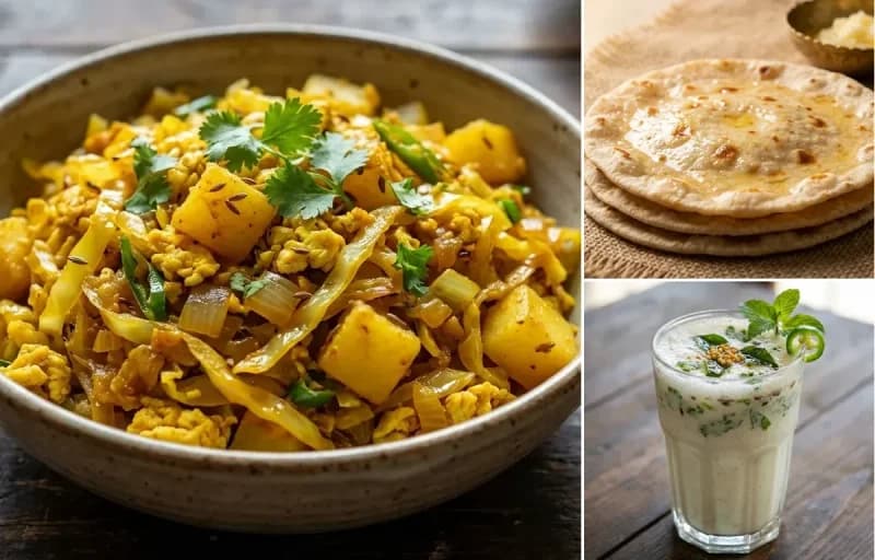 Kobi Papeta ma Eeda, Rotli and Masala Chaas