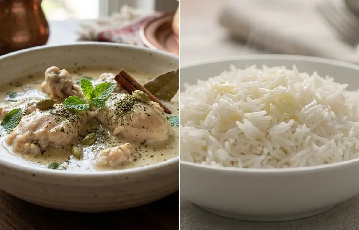 Kokur Yakhni with Steamed Basmati Rice