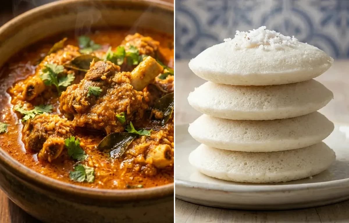 Konkani Mutton Curry with Goan Sanna