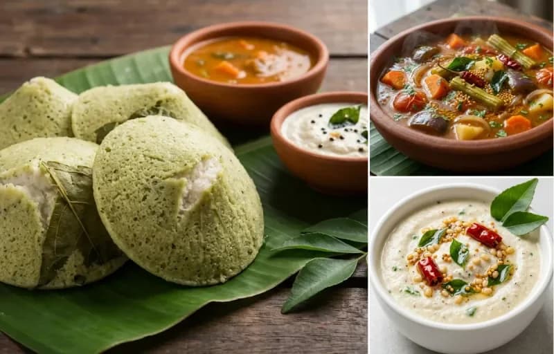 Kottige Idli, Vegetable Sambar and Coconut Chutney