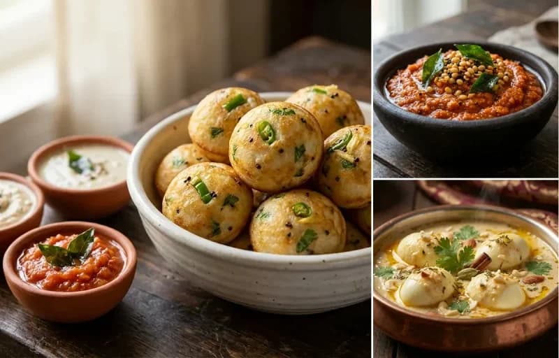 Kuzhi Paniyaram, Kara Chutney and Egg Korma