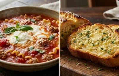 Lasagna Soup with Garlic Bread