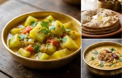 Lauki Sabzi with Roti and Moong Dal Tadka