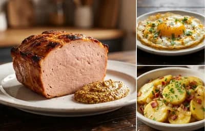 Leberkäse with Fried Egg and German Potato Salad