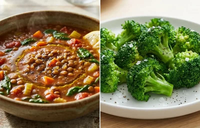 Lentil Soup with Quinoa and Cucumber Salad