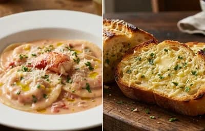 Lobster Ravioli with Garlic Bread