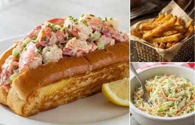 Lobster Roll with French Fries and Coleslaw